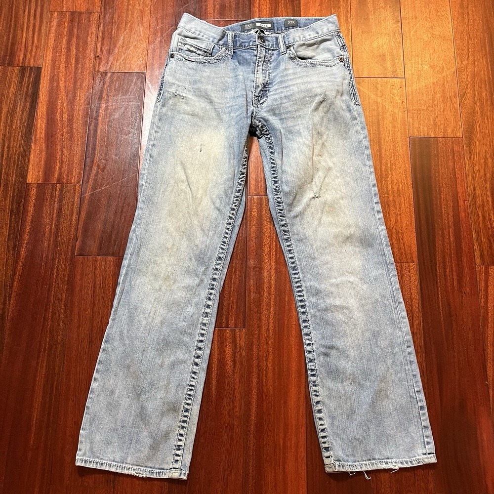 BKE Jeans Mens 32R 32x30 Blue Light Wash Distressed Grunge Fade Blue Light Wash